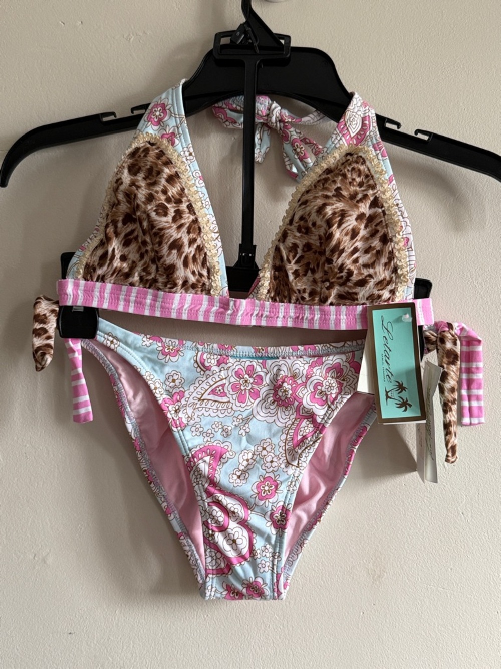 Letarte Mixed Print Bikini - Pink, Light Blue & Leopard